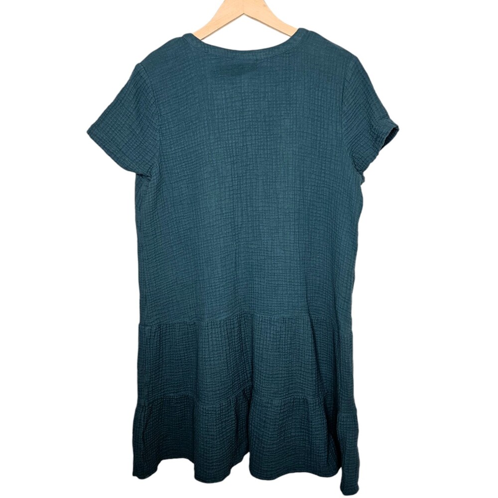 J. Jill Teal Textured Button-Front Cap-Sleeve Dress - Picture 5 of 10